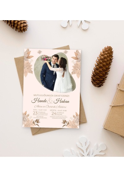 Bk Gift Kişiye Özel Fotoğraflı Düğün Davetiyesi Model 99 100adet