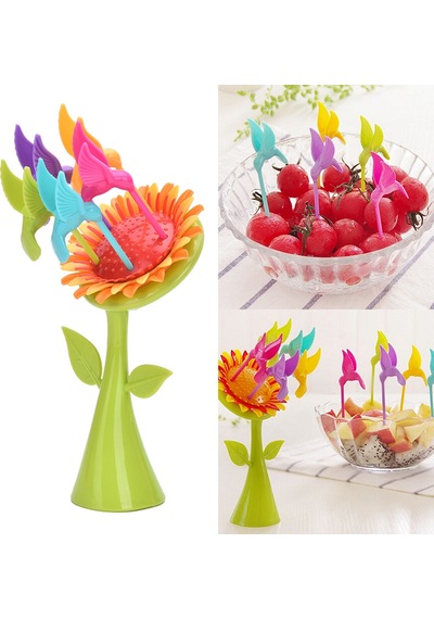 Plastik Meyve Çatal Ayçiçeği 5 Kuşlar Çatal Set C0a66 Çok Renkli