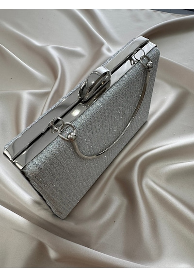 Öznora Kadın Gümüş Simli Abiye, Clutch Gece Çantası Std