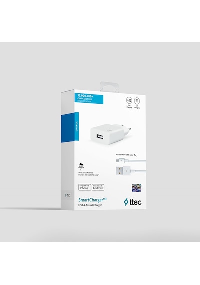 Ttec SmartCharger Seyahat Şarj Aleti 2.1A + Micro USB Kablo Beyaz
