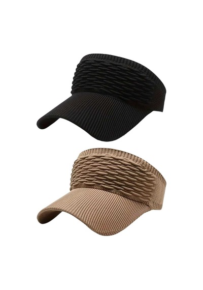 Uniquetrenders Kadın Örgü Dokulu Uv Korumalı Yazlık Vizör Şapka 2'li Set Siyah - Camel