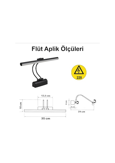 Merwish 35 Cm Elektrikli 4000k Soft Beyaz Enerji Tasarruflu Flüt Led Aplik Banyo Tablo Çalışma Masası Duvar Sanat E Çok Renkli