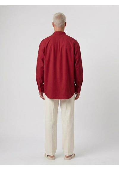 Respire Erkek Dokulu Dolgun Oversize Gömlek Bordo