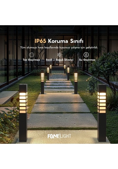 FoneLight Vilorita 75 cm LED Bahçe Aydınlatma Direği Antrasit Alüminyum IP65 Bollard Peyzaj Yürüyüş Yolu Lambası 9W 3000K