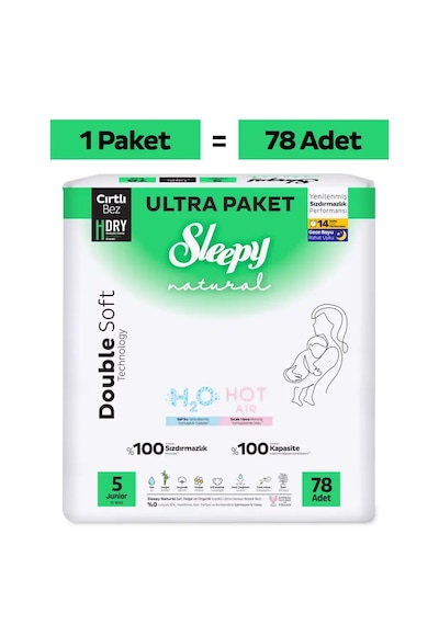 Sleepy Natural Double Soft Ultra Paket Bebek Bezi 5 Numara Junior 78 Adet