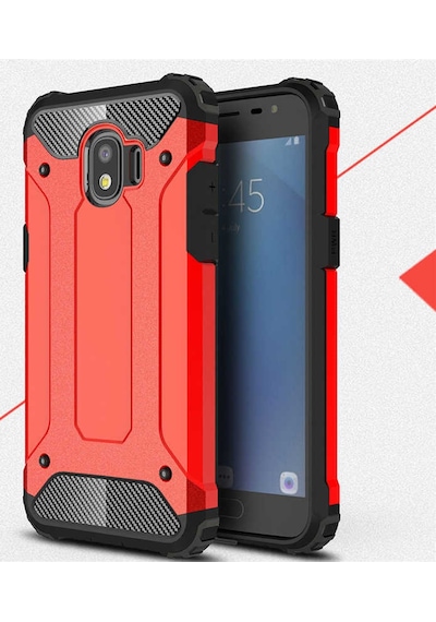 Kilifone - Samsung Galaxy J2 Pro 2018 Uyumlu - Kılıf Çift Katman Koruyucu Crash Military Tank Kılıf - Kırmızı Kırmızı