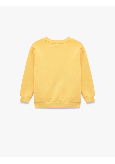 Koton Baskı Detaylı Şardonlu Bisiklet Yaka Uzun Kollu Sweatshirt Hardal 7wmb10124tk