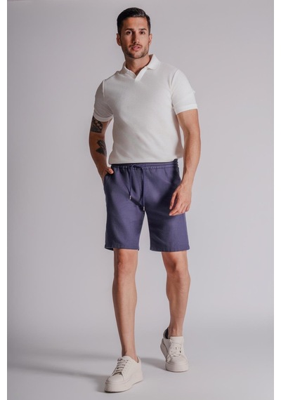 Braccas Erkek Yandan Cepli Beli Lastikli Keten Dokulu Relaxed Fit Jogger Şort Lacivert Lacivert