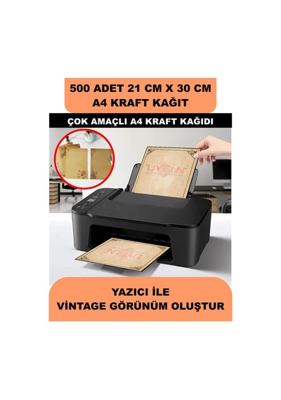 500 Adet A4 Kraft Kağıt 21x30 100 Gr. Yazıcı Uyumlu, Vintage Resim Kağıdı, Çocuk Etkinlik Kağıdı