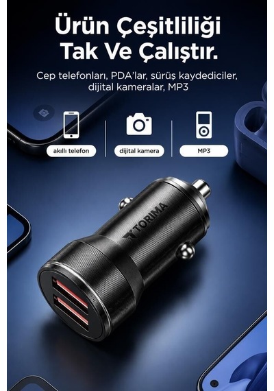 Premium Araç Şarj Cihazı 2 Usb Portlu Transmitter C01 Siyah Otomobil Aksesuar