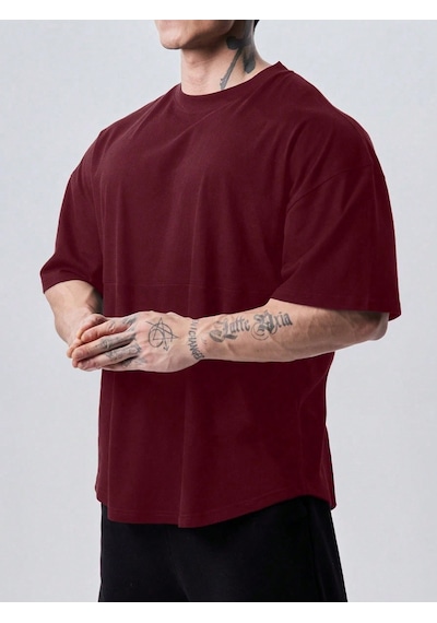 Genius Store Genius Erkek Spor Tişört Oversize Fitness & Gym Antrenman Tişörtü Bordo