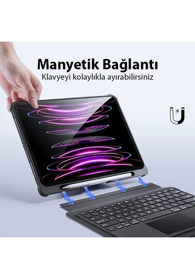 Dux Ducis İpad Pro 12.9 2022/2021/2020 Sk Series Kablosuz Bluetooth Klavye Touchpad Kılıf- 5775 Çok Renkli