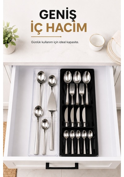 Çekmece İçi Kaşıklık Organizer Bölmeli Mutfak Düzenleyici Siyah S-11030