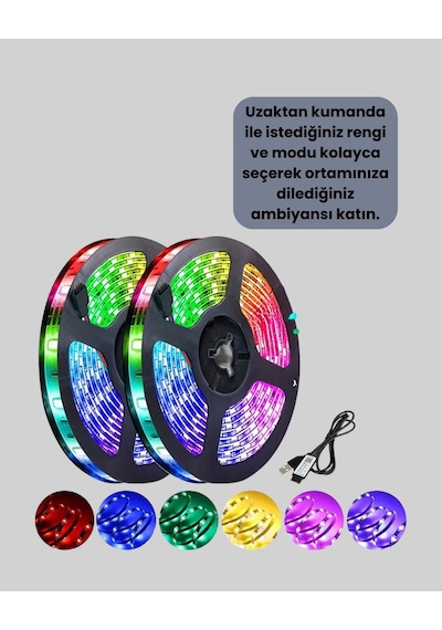 Pratik Kurulumlu 5 Metre Kumandalı Şerit Led Çok Renkli