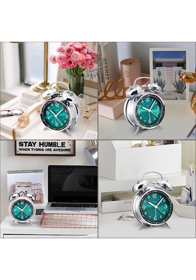 Yüksek Sesli Alarmlı Saat Büyük Boy Nostaljik Analog Çalar Saat Fosforlu Işıklı Alarmlı Metal Gövde Akar Saniyeli Sessiz Şarjlı Pilli Saat Ht-860 Yeşil