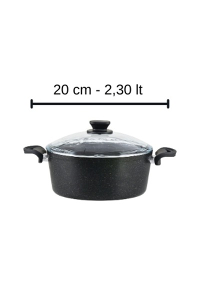 Diez 20 cm Granit Derin Tencere Siyah Cam Kapaklı Yapışmaz
