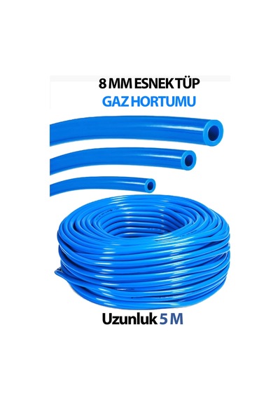 8 Mm Tüp Hortumu Yüksek Kaliteli Esnek Mavi 5 M Uzunluğunda 2 Adet Kelepçe Hediyemizdir