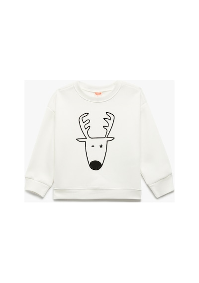 Koton Erkek Bebek Yılbaşı Baskılı Uzun Kollu Şardonlu Bisiklet Yaka Sweatshirt Ekru