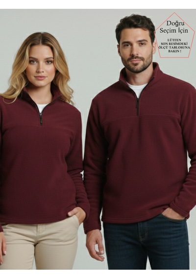 Smalltouch Unısex Tüylenme Yapmayan Normal Kalıp Dik Yaka Soğuk Geçirmez Polar Bordo