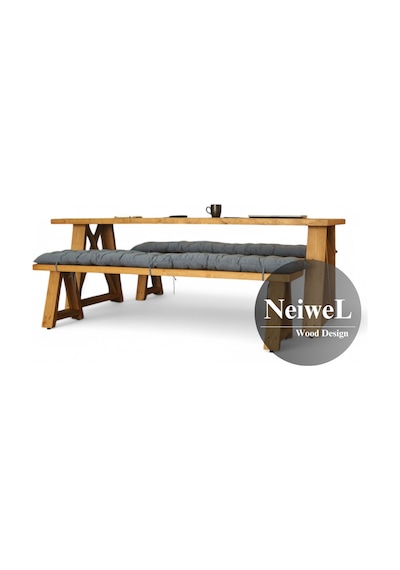 Neiwel Dios Doğal Ahşap Banklı Toplantı Masasıı x 80 x 220 Açık Ceviz