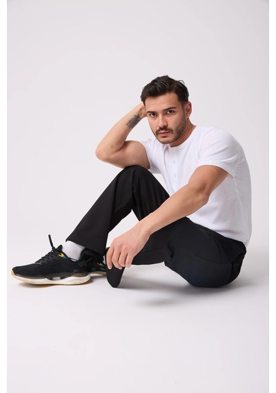 Defys Erkek Beli Lastikli Düz Paça Cepli Regular Fit Pantolon Siyah - 747388787 Siyah