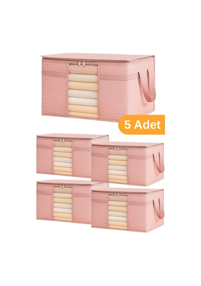 Serstil 5 Adet - Pencereli Kazak Kıyafet Giysi Hurcu 45 X 40 X 30 Cm - Pembe Benekli