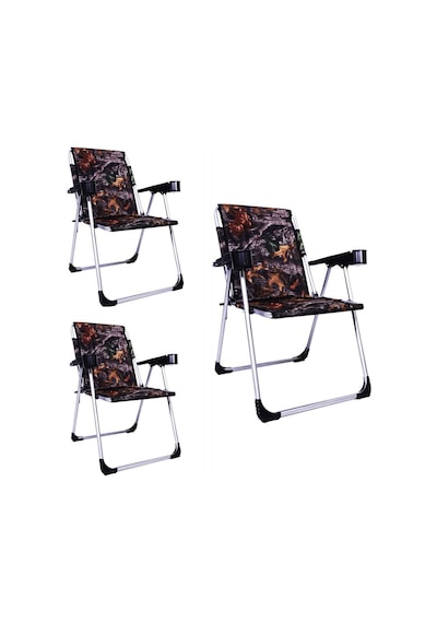 Alin Metal Kamp 3''lü 140 Kg Taşima Kapasiteli Lüks Bardaklıklı Kamp & Piknik Sandalyesi Ssd-04 Yaprak Desenli Çok Renkli