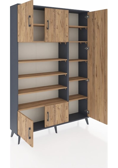 Arges Dolap 11 Raflı 5 Kapaklı 132x30x195 Antrasit-çam/çam Antrasit