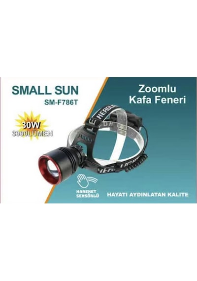 Small Sun Sm-f786t Kafa Fener 30w 3000 Lumen Hareket Sensörlü Zoomlu Şarjlı 3x18650 Lityum Pil