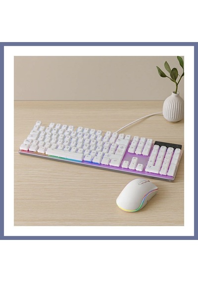 Bezos Usb Kablolu Oyuncu Klavye Ve Mouse Seti - Beyaz Rgb Dlra