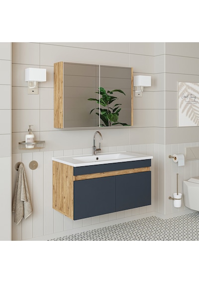 Roomart Lavabolu Atlantik - Antrasit Mat Mdf 85 Cm Banyo Dolabı Atlantik Çam - Antrasit