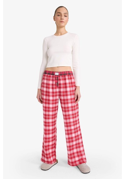 Defacto Regular Fit Flanel Kareli Pijama Altı-fall İn Love G1603ax25wnrd256 Kırmızı-rd256