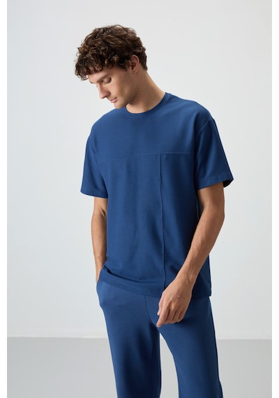 Oversize Fit Basic 3lü Paket Siyah-kırmızı-parlament Erkek T-shirt - 88380 Siyah - Mavi