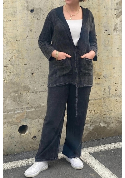 Mia Butik Kadın Güneş Keten Siyah Takım Siyah