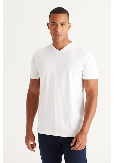 Ac&Co / Altınyıldız Classics Erkek Beyaz-hakı 2'li Paket Slim Fit Dar Kesim Pamuklu Basic Tişört Beyaz-hakı Beyaz - Haki