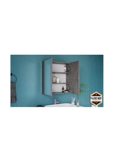 Rafineri 2 Kapaklı Aynalı Banyo Dolabı Mdf Gri