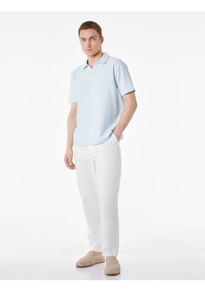 Koton Regular Fit Beli Lastikli Düğmeli Düz Paça Keten Karışımlı Chino Yazlık Pantolon Beyaz 6sam40003hw