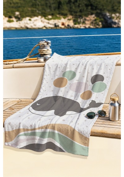 Balina Figürlü Çocuk Plaj Havlusu - Pastel Minimalist Unisex Hızlı Kuruyan Mikrofiber Havlu Serin Papatya