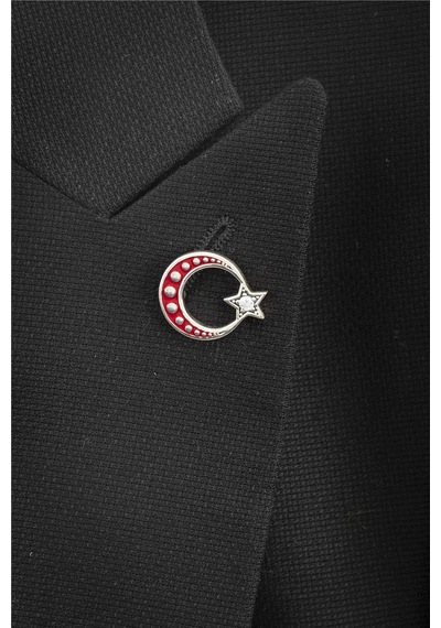 925 Ayar Gümüş Puantiyeli Ayyıldız Rozet -8058