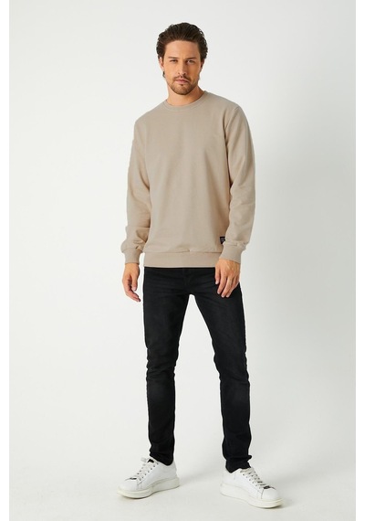 Mmetalic Erkek Basic Bisiklet Yaka Bej Weatshirt Bej