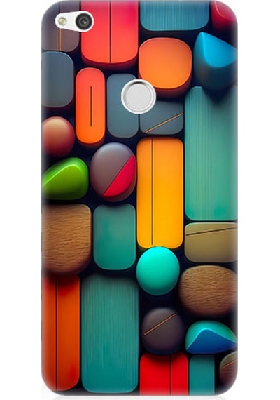 Huawei P9 Lite 2017 Uyumlu Silikon Kılıf Pastel Renkli Geometrik Şekiller