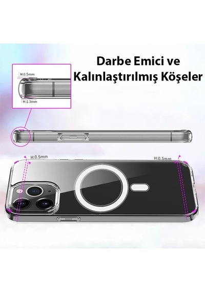 Hepsi Ally İphone 14 Plus 6.7inç Magsafe Uyumlu Manyetik Sert Silikon Kılıf- 5775 Najmaddin Şeffaf