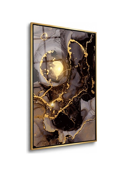 Siyah Füme Altın Halkalar Gold Çerçeveli Cam Tablo