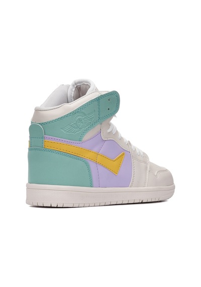 Günlük Unisex Sneaker Bağcıklı Hafif Yumuşak Kaymaz Taban Bilekli Basketbol Ayakkabı 8070 Yeşil- Lila- Sarı-21