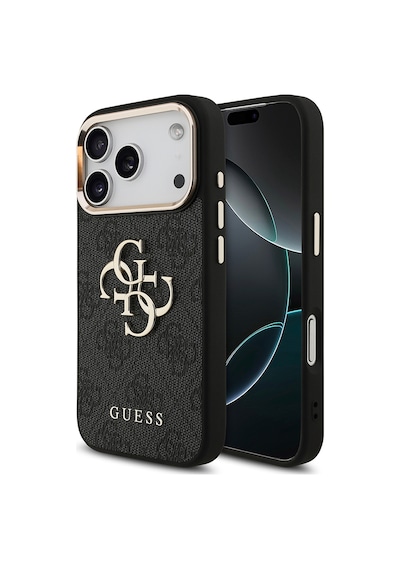 Apple Uyumlu iPhone 17 Pro Kılıf Guess Lisanslı Gold Kamera Çerçeveli 4g Desenli Büyük 4g Ve Yazı Logolu Siyah Siyah