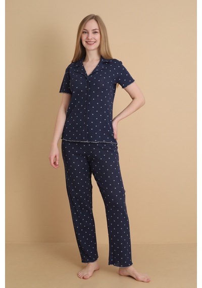 Wordex Mirano 1709 Çiçekli Pointel İnce Kumaş Düğmeli Kısa Kollu Kadın Pijama Takımı Lacivert Wordex Mirano 1709 Çiçekli Pointel İnce Kumaş Düğmeli Kısa Kollu Kadın Pijama Takımı Lacivert