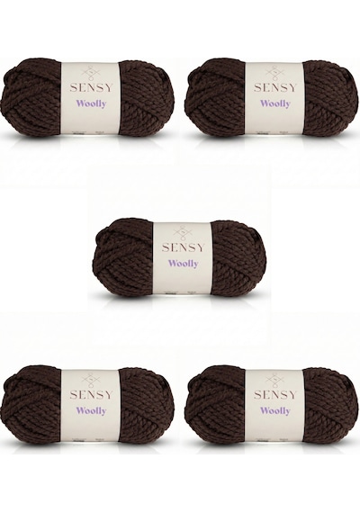 Sensy Woolly 5 Adet El Örgü İpi Atkı Bere Şapka İp Panço İpi Hırka İpliği Örgü İpi Acı Kahve