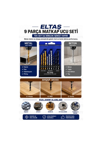 9 Parça Matkap Ucu Seti 5-6-8 Mm Metal Beton Ahşap Delme Uç Seti Hss Twist Masonry Wood Profesyonel