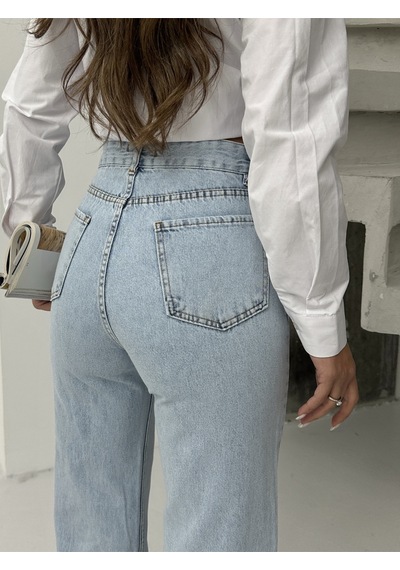 Blue Marlın Kadin Açik Mavi Ters Paça Püskül Işlemli Bol Paça Kot Jeans Mavi