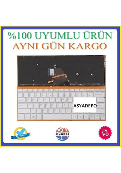 Asya.Depo Sony Uyumlu Vaio Svf143290X Klavye Beyaz Işıklı